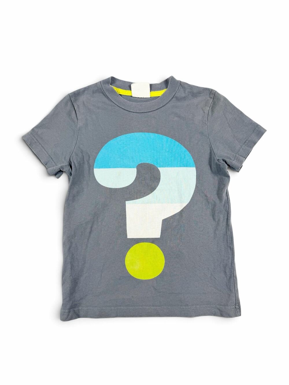 Mini Boden Question Mark Graphic Tee Gray Cotton Boys Size 5-6 year